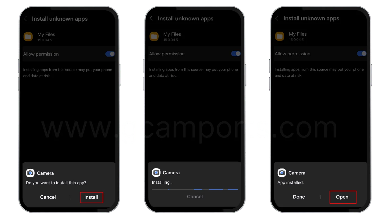 allow unknown sources permission and install gcam apk